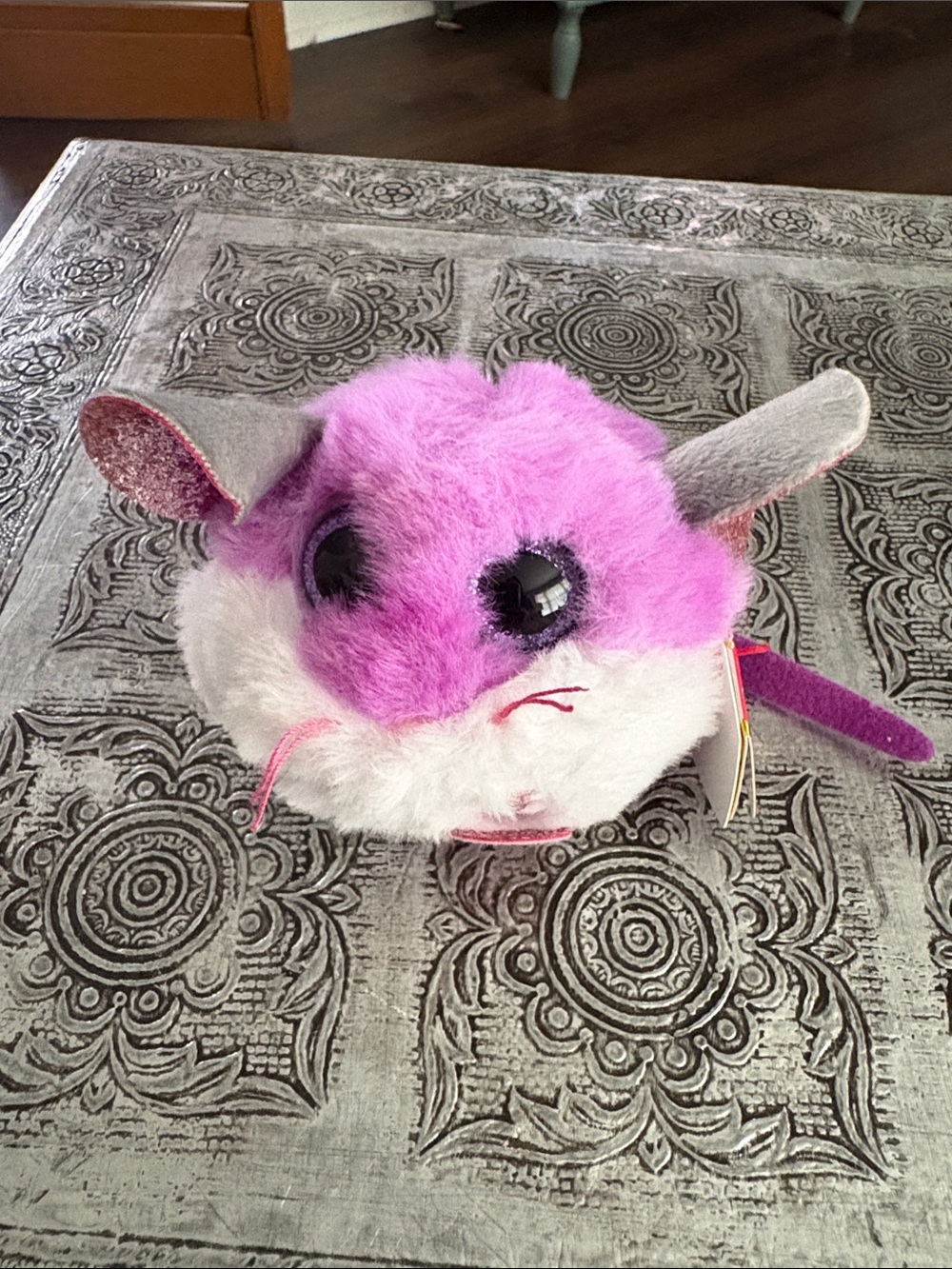 Purple & White Plush Small Pet Toy - Soft Cheeky Critter